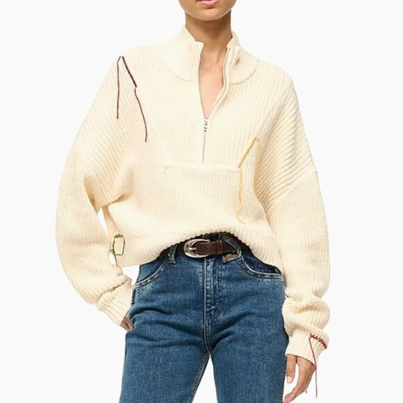 BEST STAUD Cropped Hampton Sweater Jungle Leopard Embroidered Knit - Picture 2 of 9